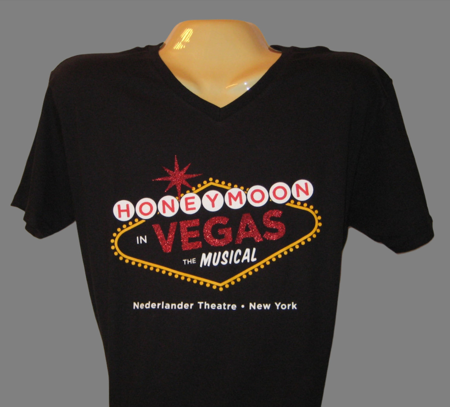Honeymoon In Vegas Black V Neck T-shirt