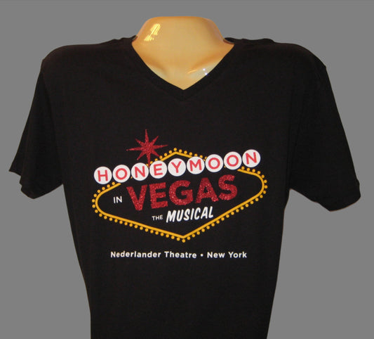 Honeymoon In Vegas Black V Neck T-shirt