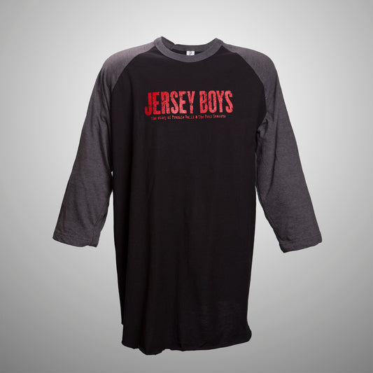 Jersey Boys Black & Charcoal Baseball Jersey with Red Jersey Boys Logo Unisex sizes